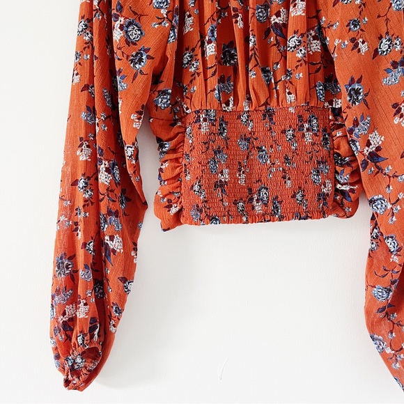 NWOT Free People New Final Rose Long Sleeve Blouse - Rust Combo XS - Picture 10 of 12